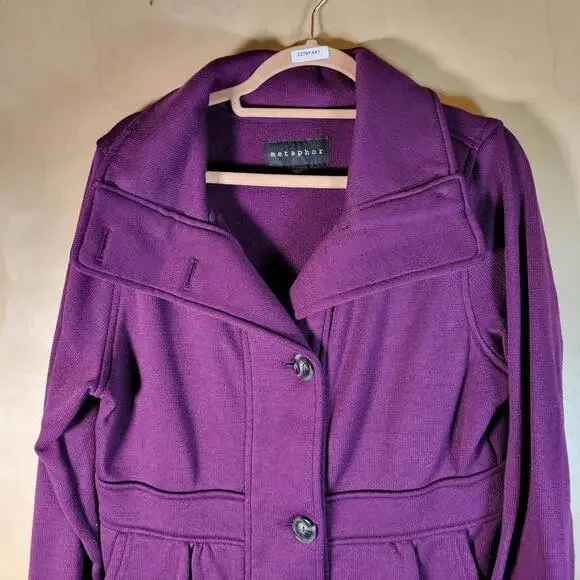Metaphor Eggplant Purple Fleece Button Front Pockets Jacket Women Size L - Picture 6 of 10